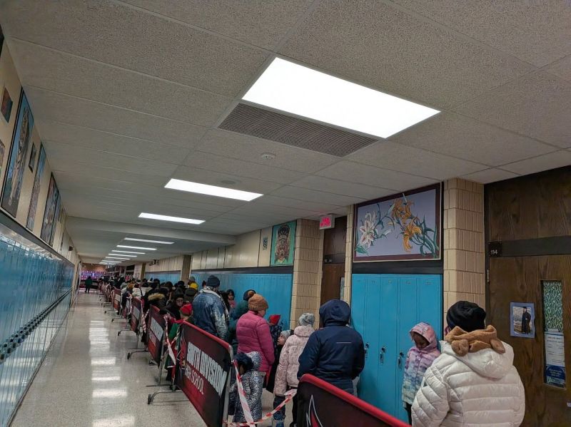 The line down the school hallway