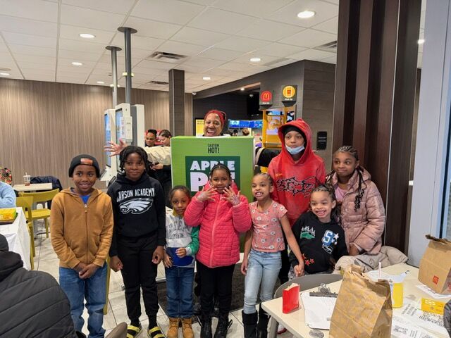 Carson Academy students at the counter